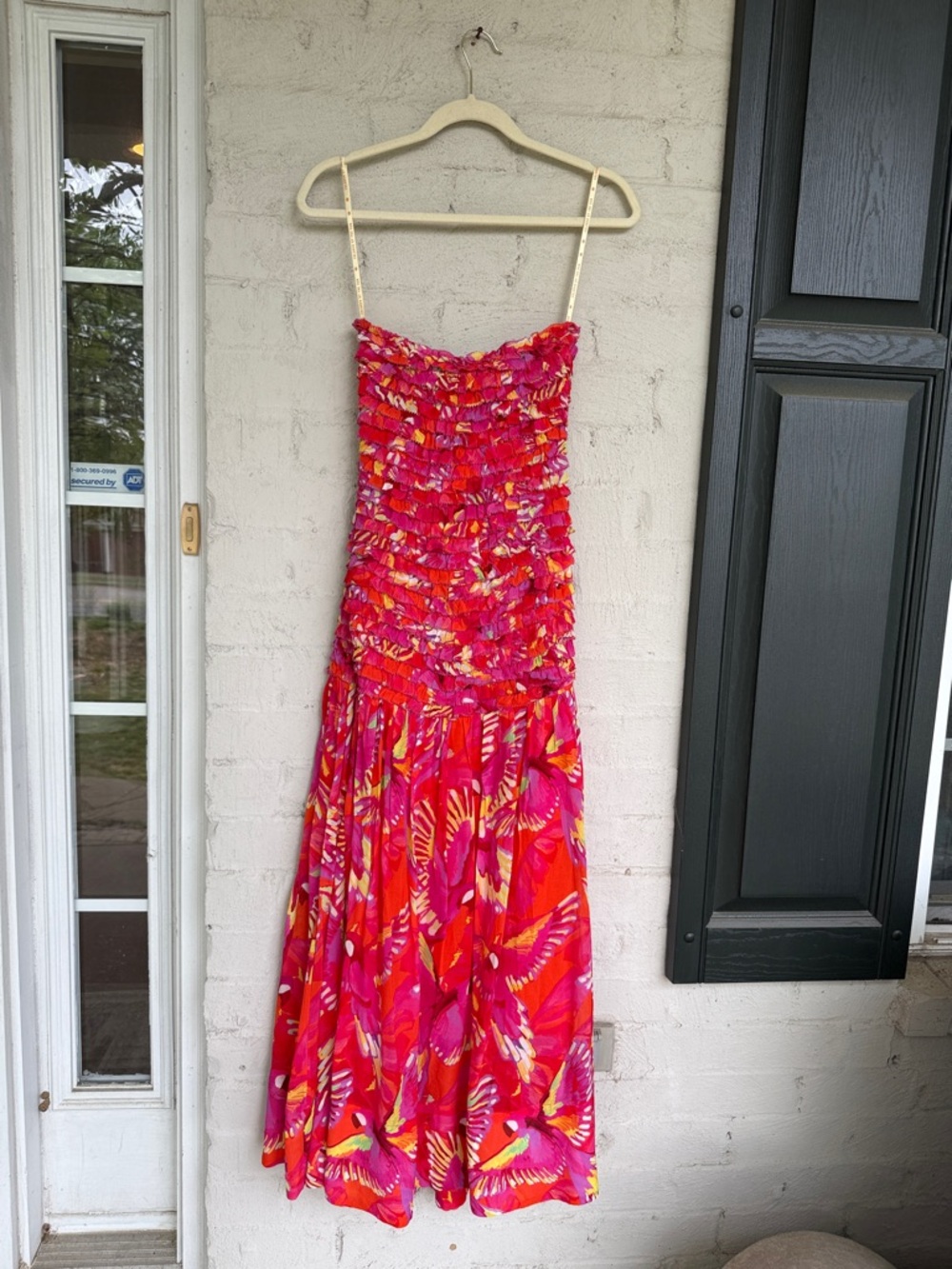 NWT FARM Rio Flying Birds Orange Ruffled Strapless Maxi Dress Size Medium - Picture 11 of 15